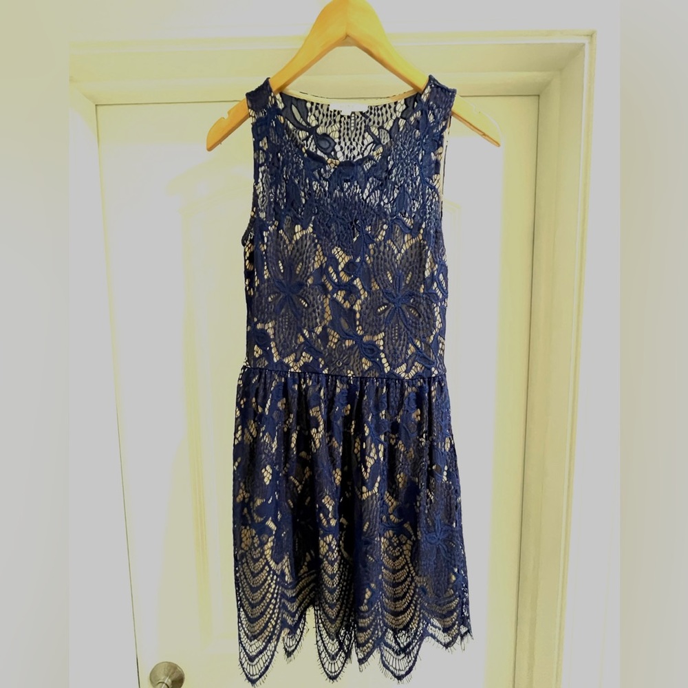 Navy Blue Lace Overlay Dress